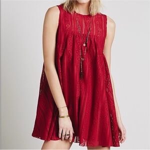 Free People Red Tu Es La Lined Lace Mini Dress